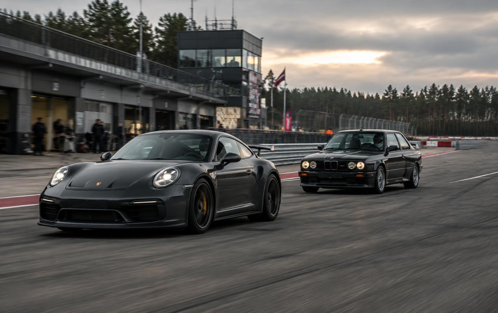 Sports cars driving at a Baltic race circuit